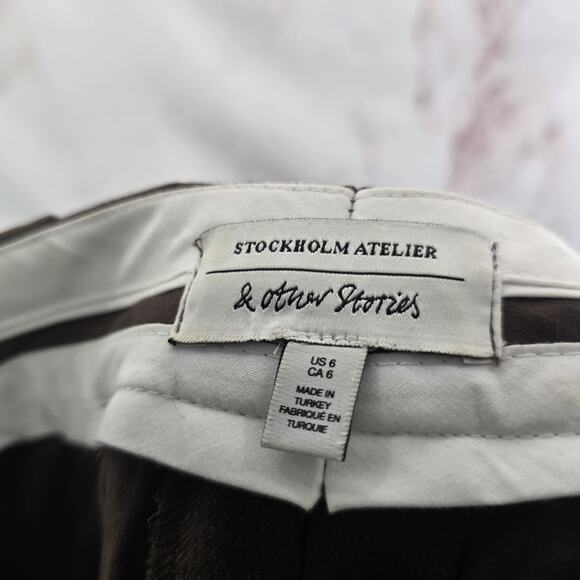 & Other Stories Pants Womens 6 Brown Chocolate High Rise Wide Leg Trouser Wool - Picture 3 of 11